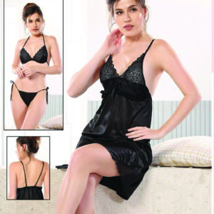 Satin Back Frill 3 Pcs Night Suit