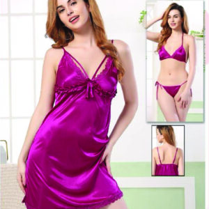 Satin Neck Frill 3 Pcs Night Suit